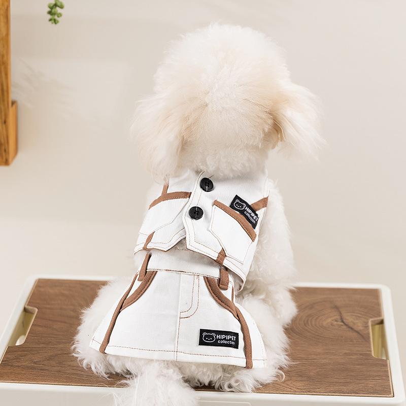 

Japanese and Korean style dog fashion denim vest skirt set teddy bear small and medium dog spring and summer pet clothes XXL (recommended weight 15-10 kg) бонді синього кольору