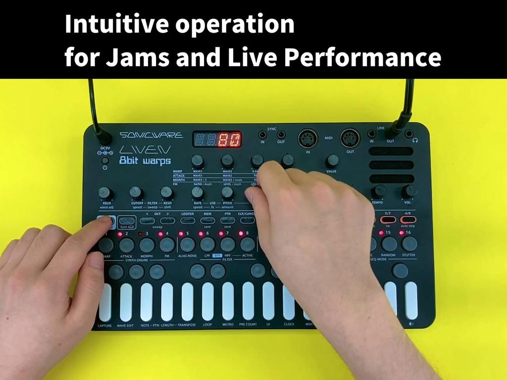 SONICWARE LIVEN 8bit Warps Synthesizer Groove Step Sequencer 4 Track 6 11 Battery Speaker [8bit Box] + Looper, Voices, Effects, Powered, Built-in