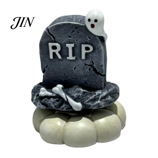 Collectible Halloween Figures Spooky Figurine, Small Resin Rotating Ghost Skull Pumpkin Gravestone Decorative Centerpieces Statue, Tabletop