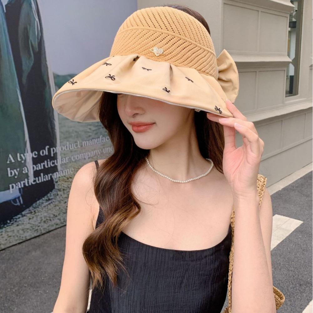 Topless Empty Top Sun Hat Bowknot Female Shell Hat Fashion Foldable Visor Cap  Travel