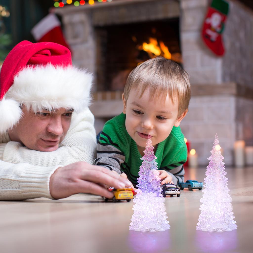 3Pcs LED Light Up Christmas Tree Tabletop Mini Xmas Trees Glowing Night Light for Indoor Holiday Decoration Party Present