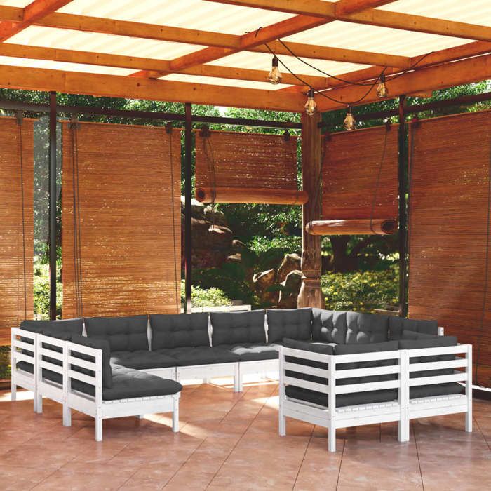 VidaXL Bois de Pin Massif Salon de Jardin 11 pcs avec Coussins Mobilier de Patio Meubles d'Extérieur Mobilier de Jardin 3097260