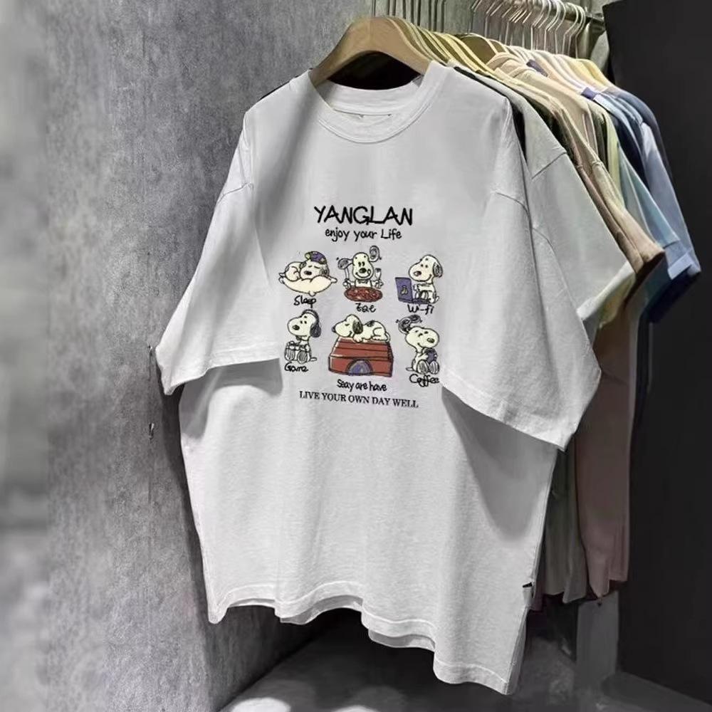 European and American popular loose minimalist printed short sleeves, pure cotton chic T-shirts, casual temperament, BF high-street clothing