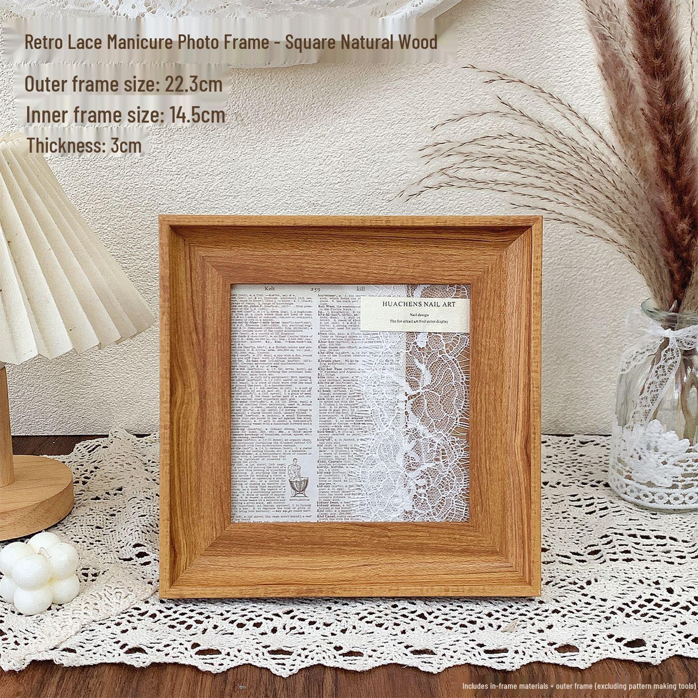 

Retro Lace Nail Art Display Frame - Walnut Wood Journal Style Background Board