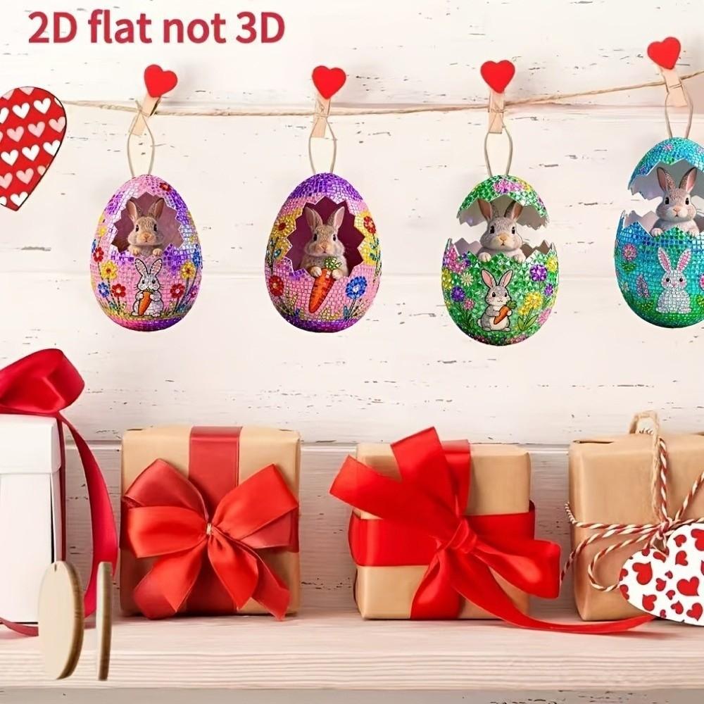 Creative 2D Easter Egg Decoration DIY Party Rabbit Easter Egg Pendant Cartoon Wooden Easter Hanging Ornaments Home Decor