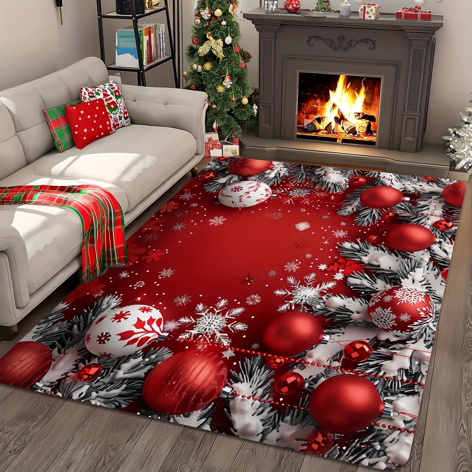 

Christmas Snowflake Ornament Red White Area Rug, Cozy Holiday Home Decor Mat for Living Room Entryway Festive Style 40x60cm