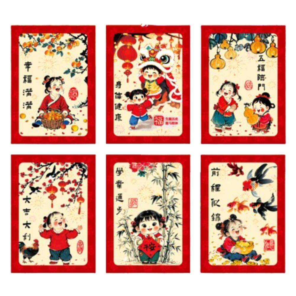 6pcs Oil Painting Style Chinese New Year Red Envelopes Traditional Red Pocket  Lunar New Year Gifts