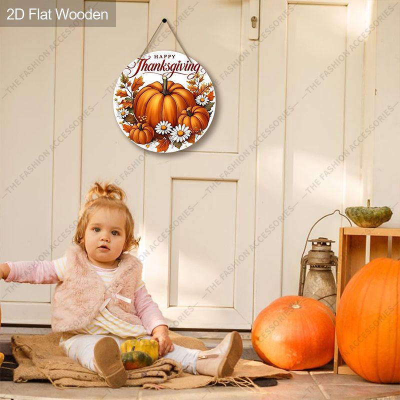 Happy Thanksgiving Pumpkin Round Wooden Hanging Sign, Autumn Door Wall Decor