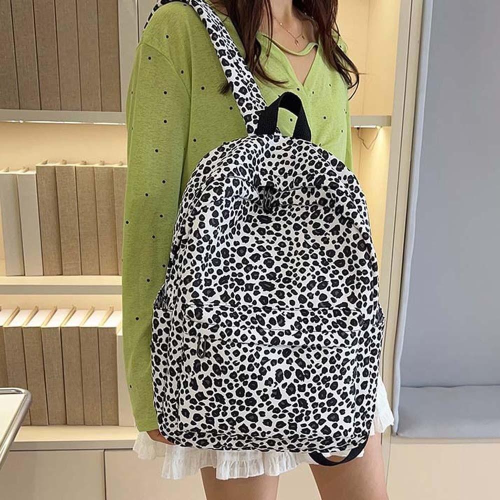 Nylon Students School Bag Retro Large Capacity Backpack Portable Leopard Print Backpack Travel