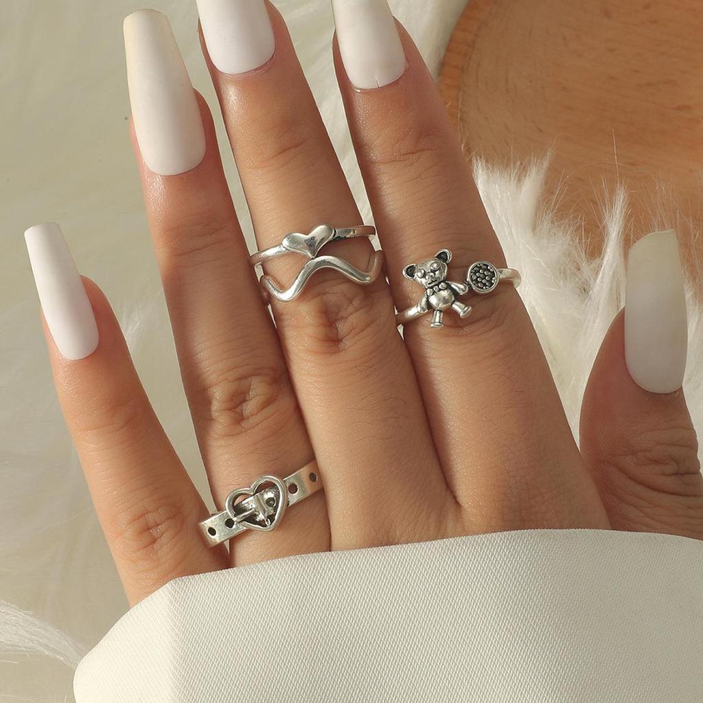 High-End Women's Fashion Irregular Pleated Texture Open Finger Ring Set