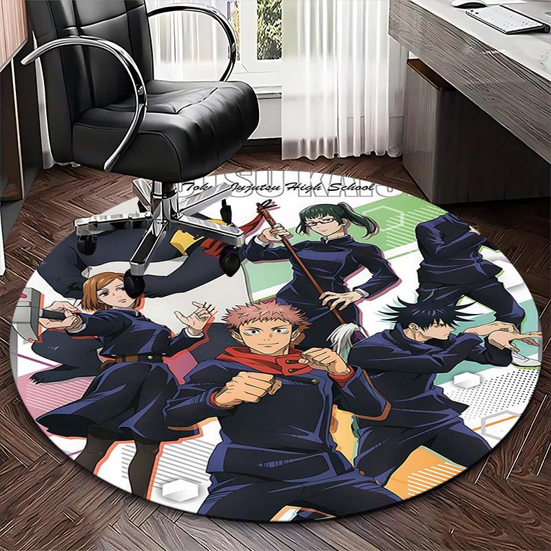 1pc Tokyo Jujutsu High School Anime Round Carpet Office Chair Mat, NonSlip Rug with Cute Uniform Design for Home