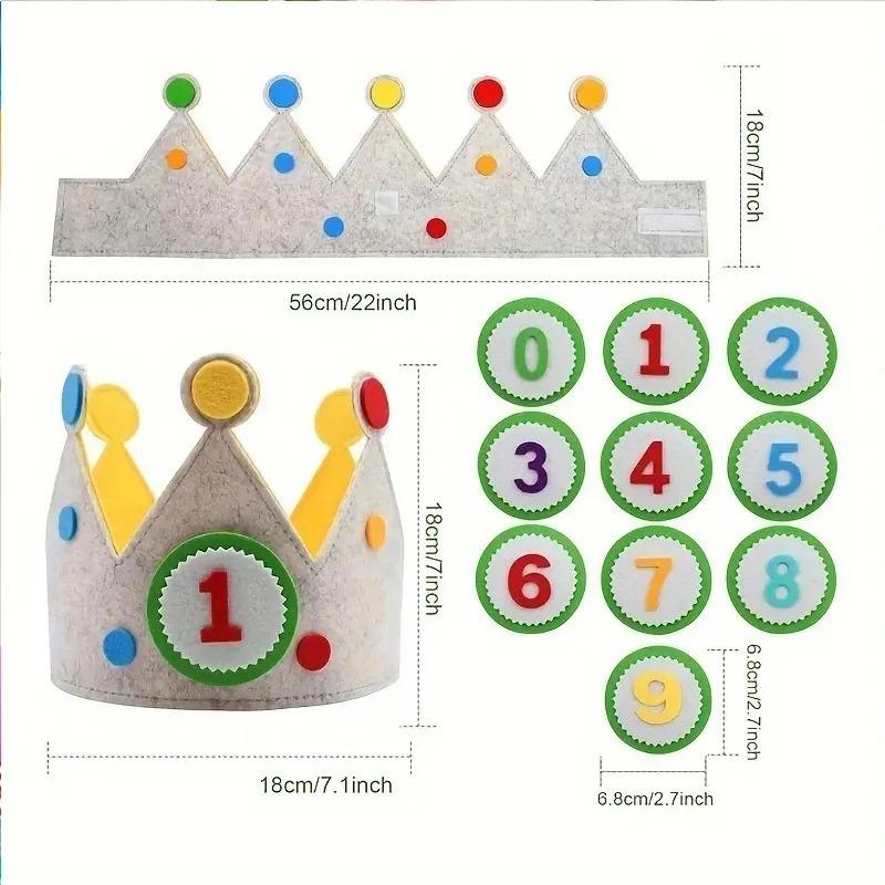 1PCS Felt Birthday Crown with Interchangeable Numbers - Children's Happy Birthday Hat, Baby's Crown for 1 Year Old Decoration, P