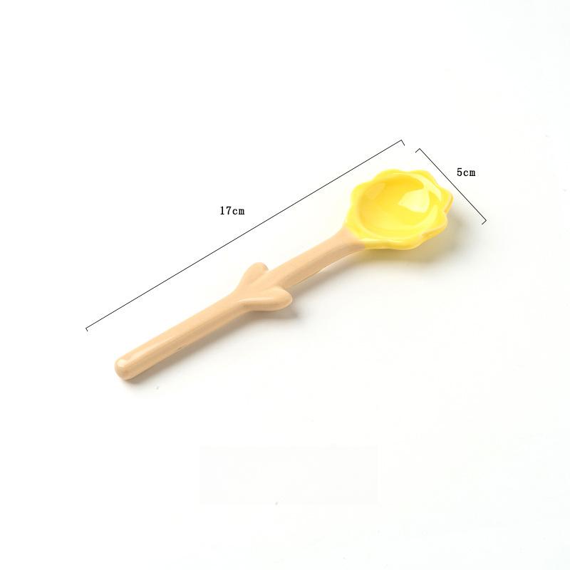 Ceramic Flower Spoons, Tulip Shaped Creative Ceramic Spoon, Cute Student Hand-painted Coffee Milk Stirring Spoon, Tableware, 1 P