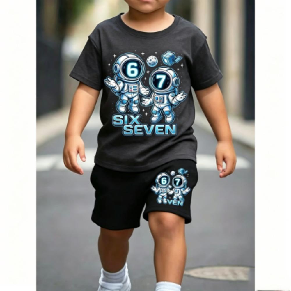 67 Astronaut Printed 15 Colors Men's T-shirt and Shorts 2 Piece Set Summer Home Outdoor Casual Outfit Men's and Women's Sports Set