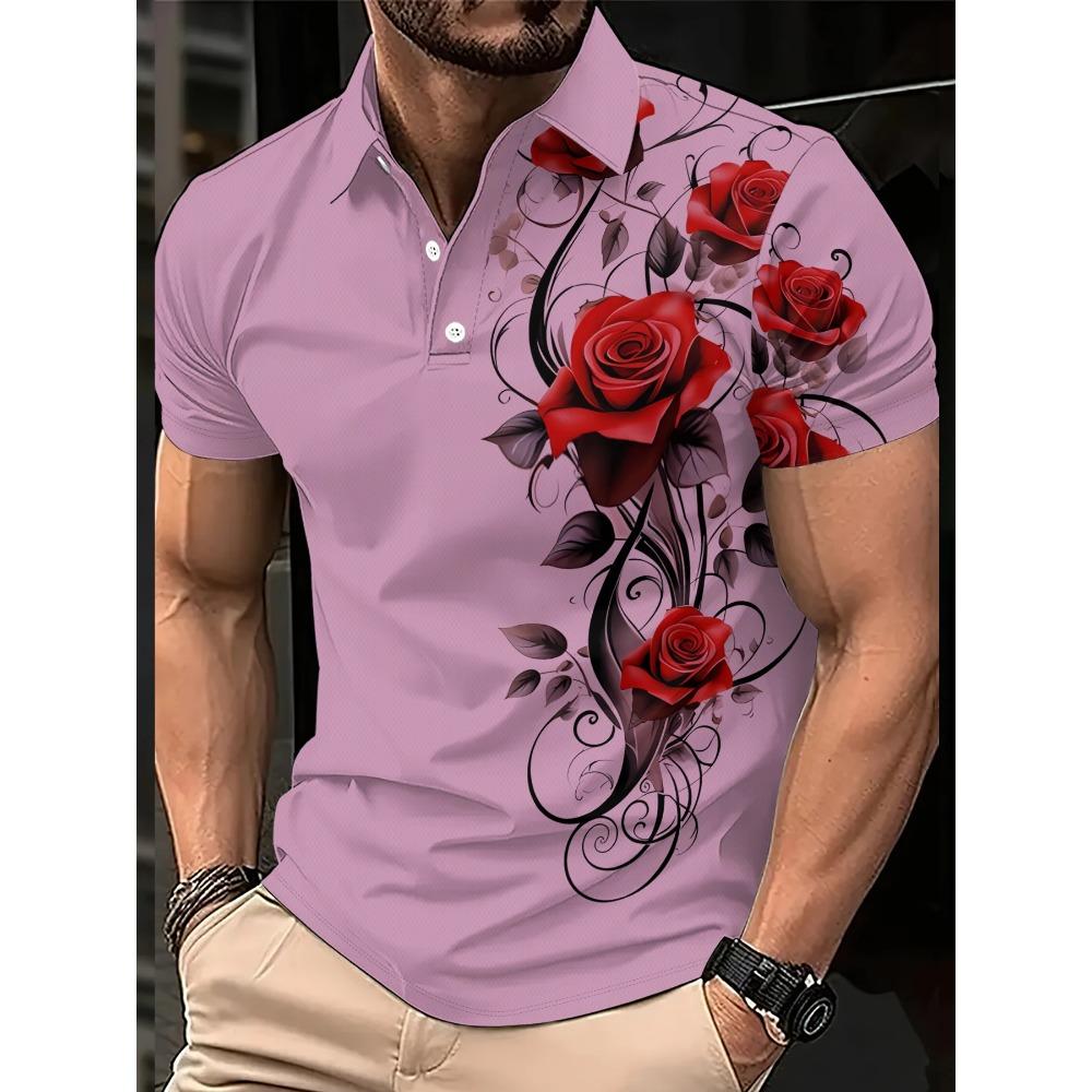 Flower 3D Printed Design Men's Short-sleeved Polo Shirt Cross-border Best-selling Comfortable Polyester Fiber Suitable for Summer Wear