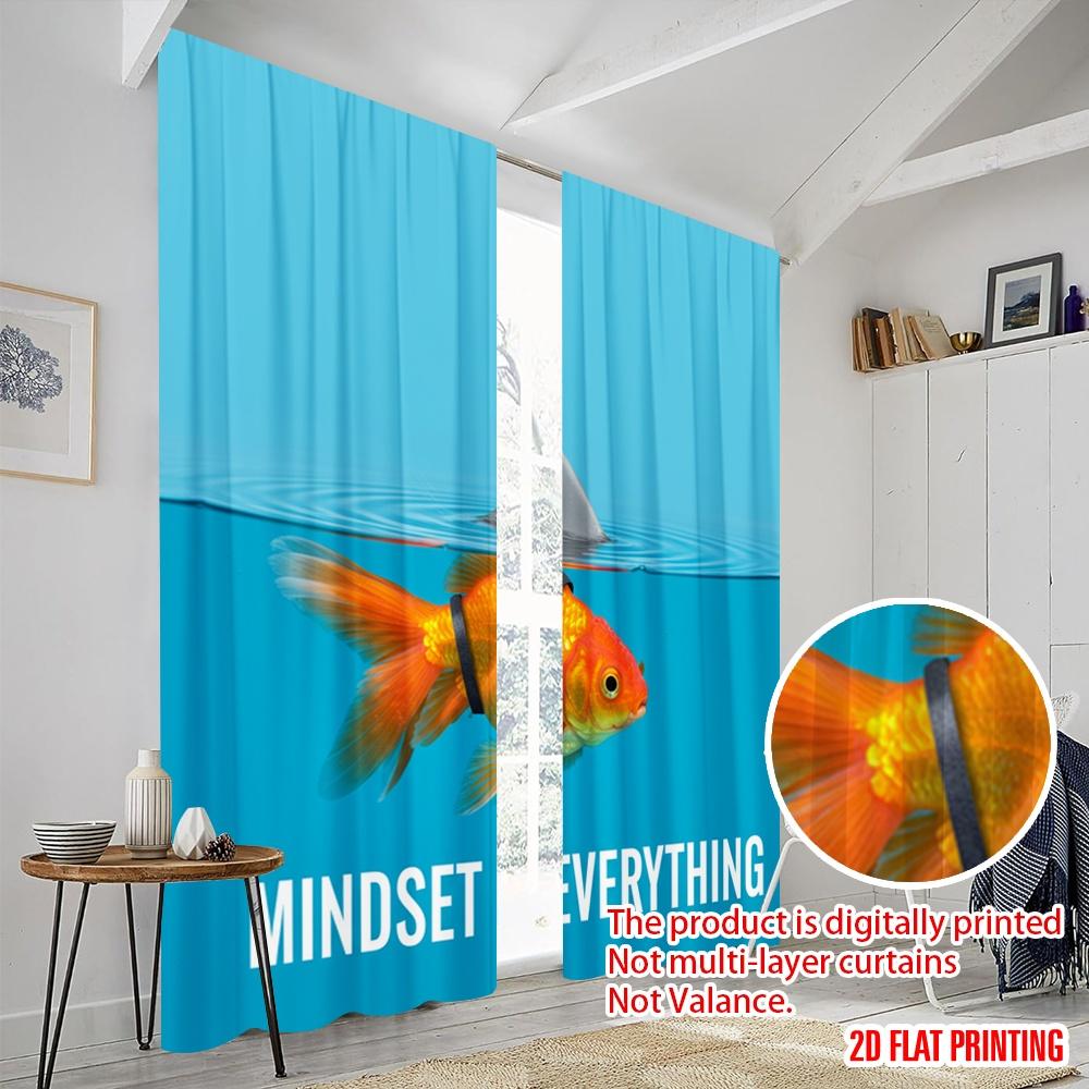 2pcs 2D Flat Printing Drapes Goldfish Shark Fin Mindset 100% Polyester Without Electricity Party Decorations for Entryway Room