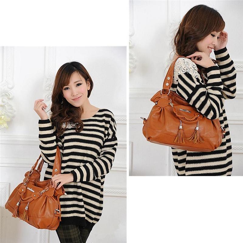 Yogodlns Women PU Leather Tassel Handbags Shoulder Bag Big Tote Purse New Fashion Messenger Bags