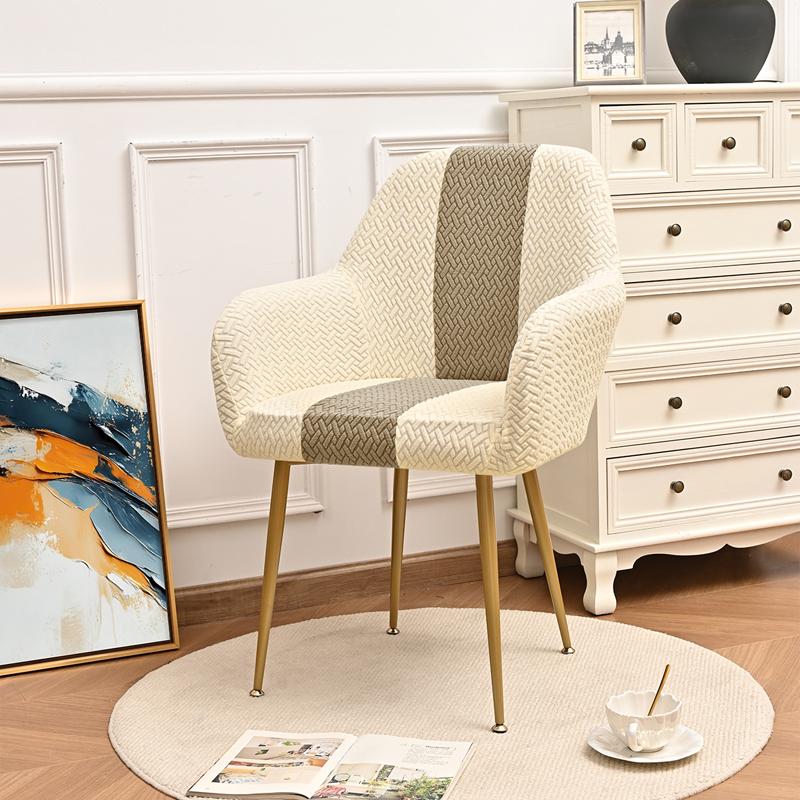

High Armchair Cover Elastic Jacquard T-Shaped Striped Color-Blocked Curved Chair Cover Dustproof Irregular Shape Chair Case