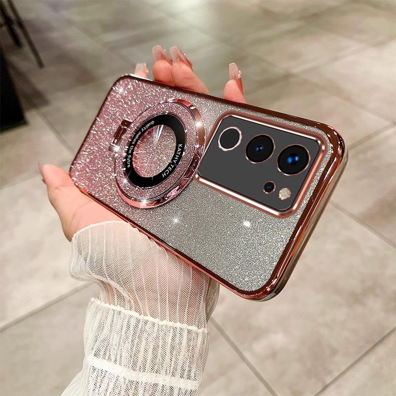 

Роскошный чехол с кронштейном Glitter Case для vivo Y28 Y200 V21 V21E V23 Y76 Y73 Y53S Y51 Y36 Y35 Y33S Y31 Y22 Y21 Y20 Case Holder Cover Y33S розовый