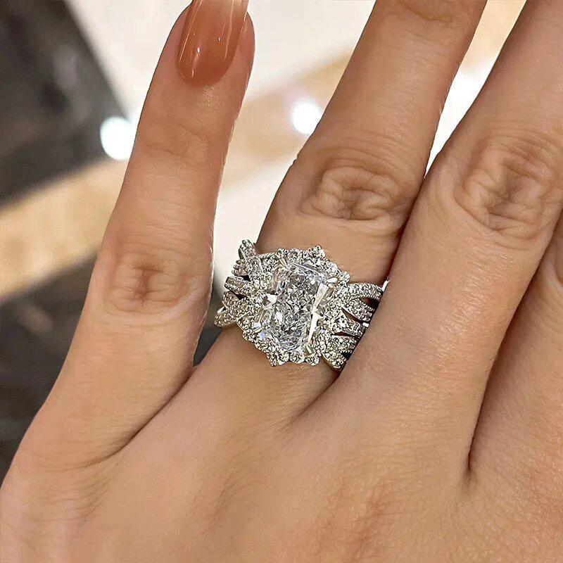 New women's ring, luxury flash square zircon two-in-one ring, wedding anniversary gift.