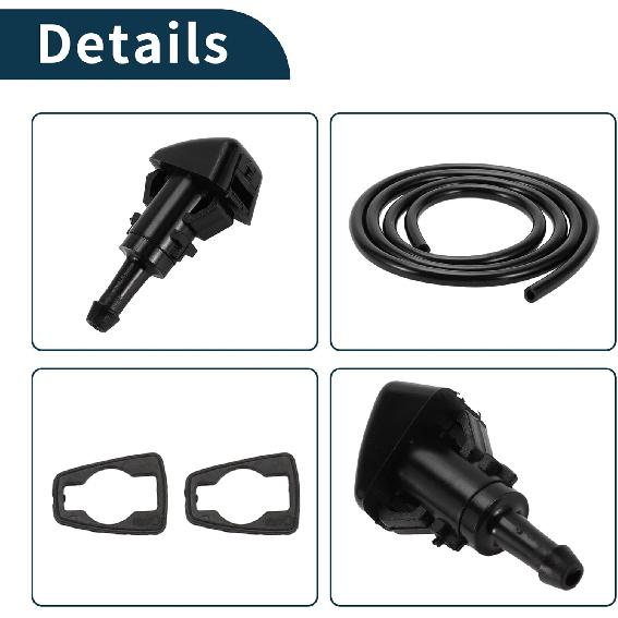 Windshield Washer Nozzle for Jeep Patriot 2009-2017 No.5303834AB Front Black with 2 Pcs Gasket,2 Pcs 1 Meter Fluid Hose 1 Set