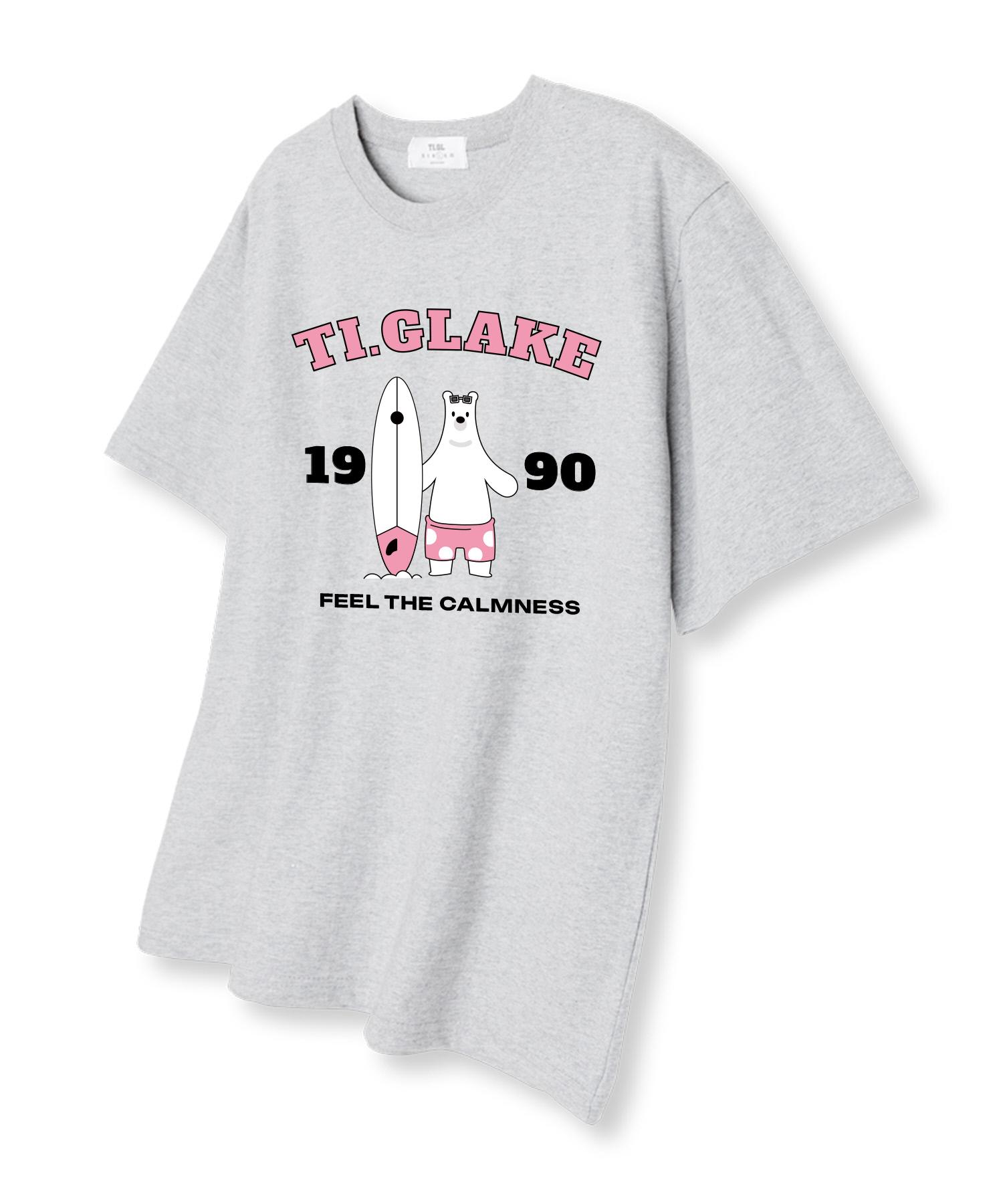 Tee Glake White Bear Oversized Short Sleeve T-Shirt Light Gray L
