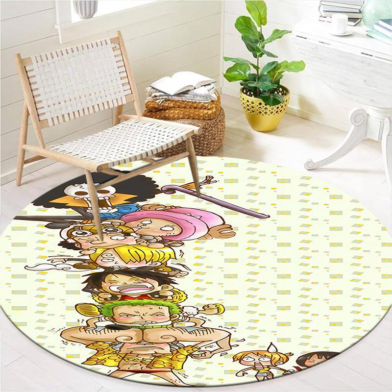 Anime One Piece Cartoon Round Area Rug Carpet Rug For Living Room Bedroom Sofa Playroom Decor Nonslip Floor Mat