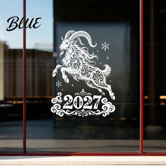 Reusable Static Cling Ornaments 2027 Goat Glass Sticker Removable PVC Window Clings for Russian New Year Decoration Electrostatic Adsorption Decals
