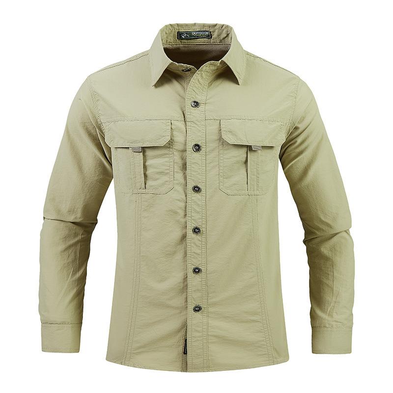 Men Spring Autumn Tactical Long Sleeved Shirts Outdoor Multi Pocket Green Waterproof Summer Camping Fishing Cargo Shirts
