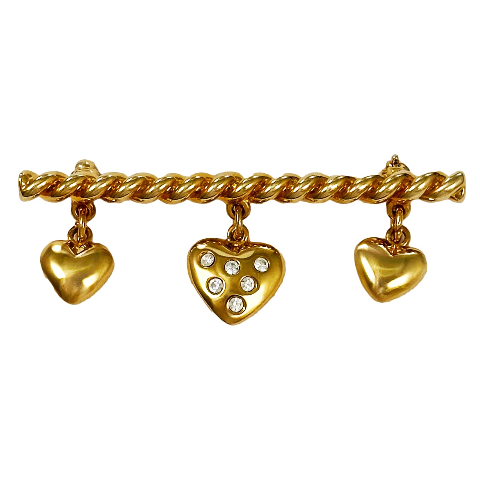

Vintage Brooch Vintage Accessories KEYES Made in Canada Gold 22KGP Three Hearts Clear 111701 [Raport Selection] золотой