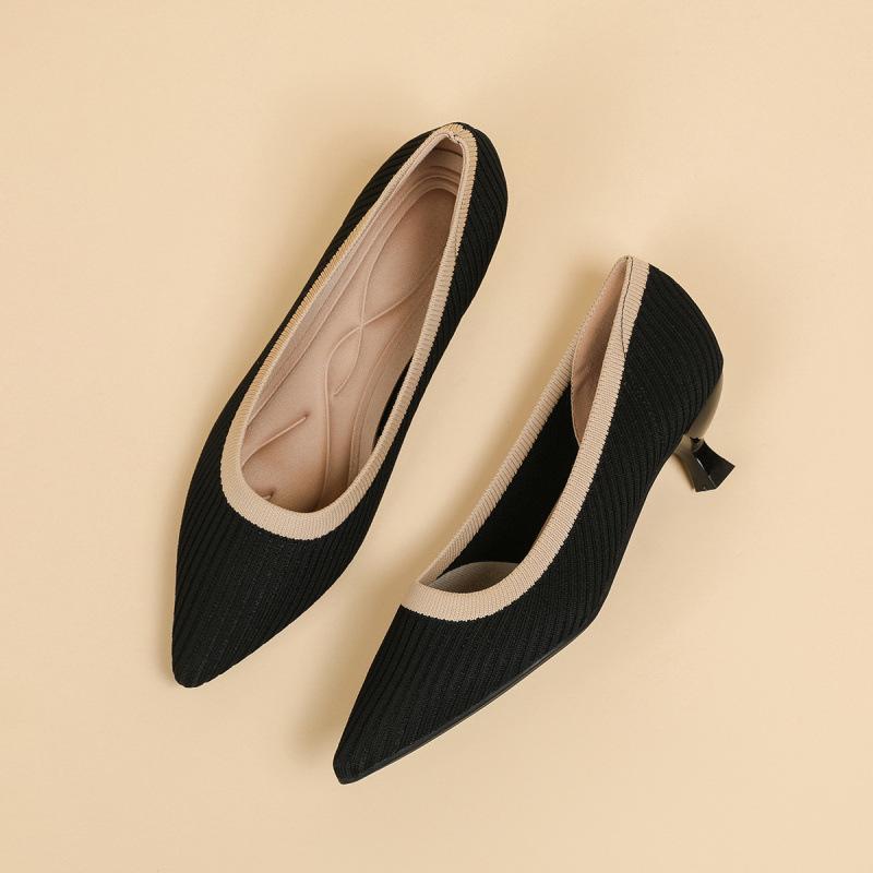 New versatile thin heel pointed fly-woven women's shoes are not stuffy knitting
