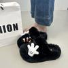 Cute cartoon one-word mop Mao Mao slippers women's outer wear 2025 autumn new thick-bottomed comfortable versatile non-slip cotton mop