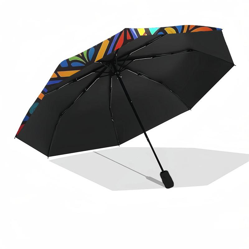 1pc Colorful Stained Glass Music Note Design Automatic Folding Umbrella - Portable 3-Fold Design with Iron Frame, Perfect for Outdoor Use, Festive Gif