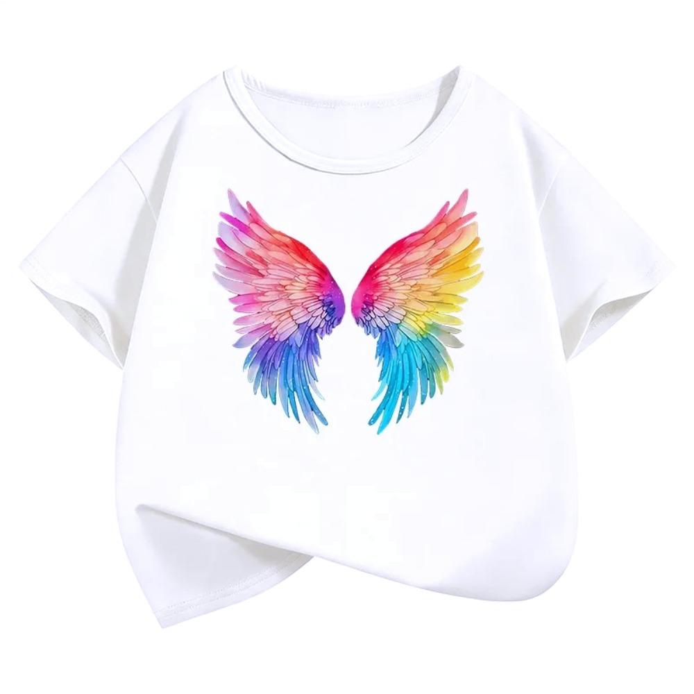 Fashion Colorful Wing T Shirts Graphic Short Sleeve Kids Children's T-shirt Boys Girls Summer Spring Casual Top Y2k Tee Shirt