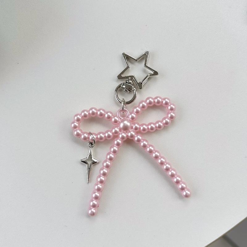 Bead Bow Lace Pearl Keychain INS Style Creative Pendant for Women Purse Handbag Lovely Gift