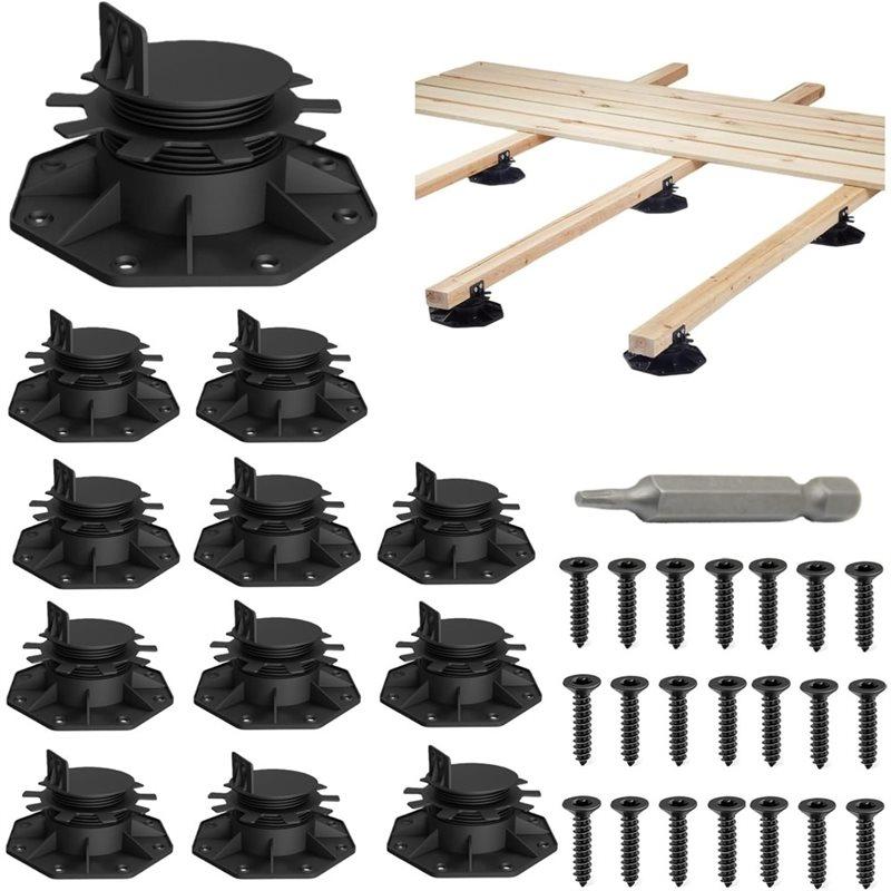 B97A-12er-Pack Verstellbare Terrassenstützfüße, 1,18"-2,36" (30-60 mm), Für 2x4 & 2x6 Balkenrahmen mit Schrauben für Terrassen