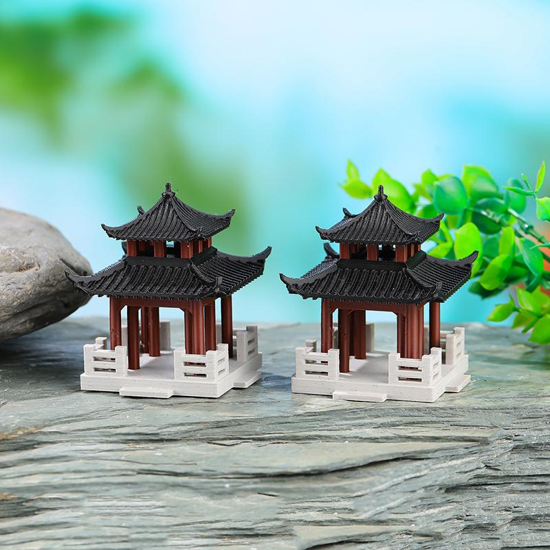 Miniature Chinese Ancient Building Pavilion Classic Mini Landscape Ornaments Garden Decor Courtyard Outdoor Miniature