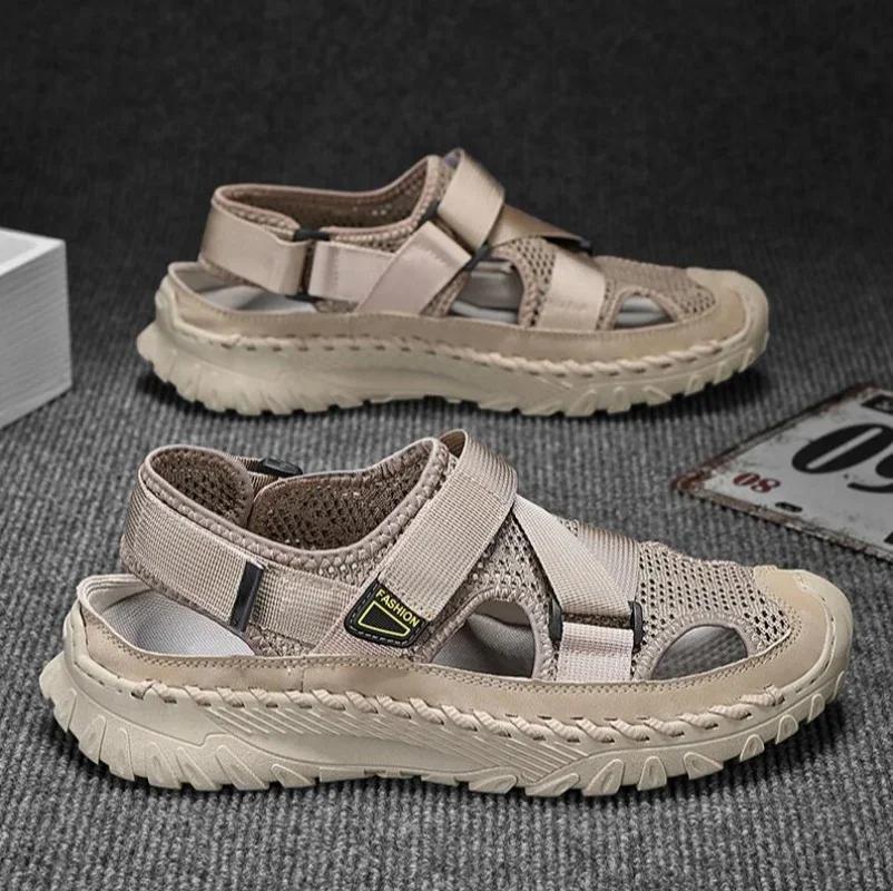 

2025 Summer Men Sandals Genuine Leather Mens Casual Shoes Outdoor Men Leather Sandals for Men Beach Shoes 46 хакі