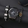 3pcs Set Men Steel Band Watch Luxury Sport Watches Fashion Business Quartz Wristwatch Dual Bracelet Set Relogio Masculino