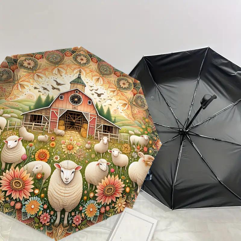 1PC farm barnAutomatic Open/Close Umbrella with Windproof, 8-Rib Sturdy Canopy, Durable Ribs, Fashionable Design, Outdoor Accessory, Fun Prin, Holiday