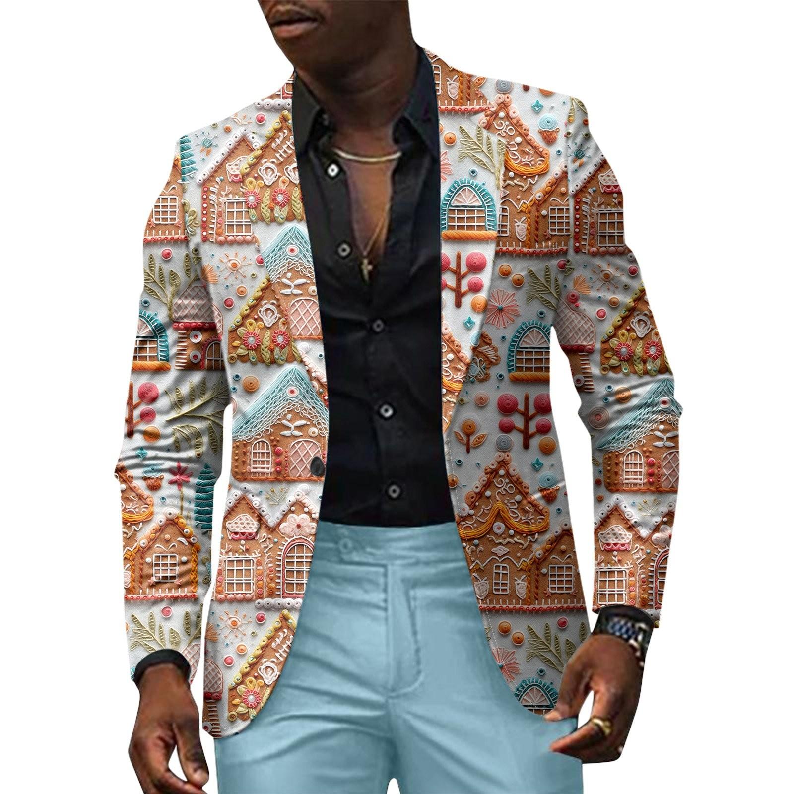 

Унисекс Зимние рождественские принты Пиджаки Унисекс Повседневная мода Куртки на пуговицах M темно-зеленого