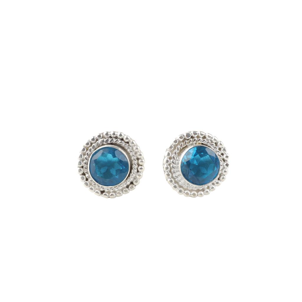 Swiss Blue Topaz Gemstone 925 Sterling Silver Jewelry Handmade Stud Earrings0.5" EE-128-12