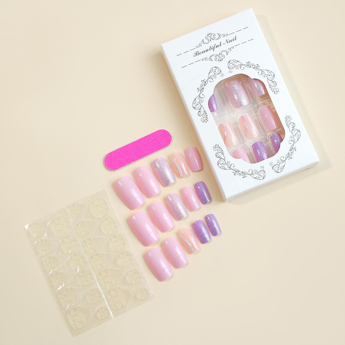 

Ледяные Пурпурные Глиттерные Накладные Ногти - Европейские и Американские Девичьи Патчи для Нейл-арта