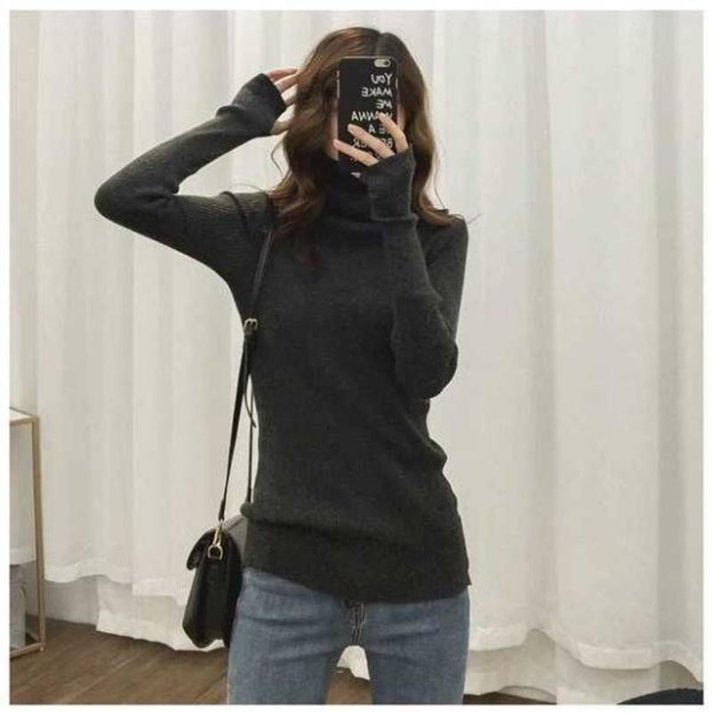 Autumn and Winter Large Code Women's High Neck Sweater Slim Thickening Head Long-sleeved Bottoming Knitwear