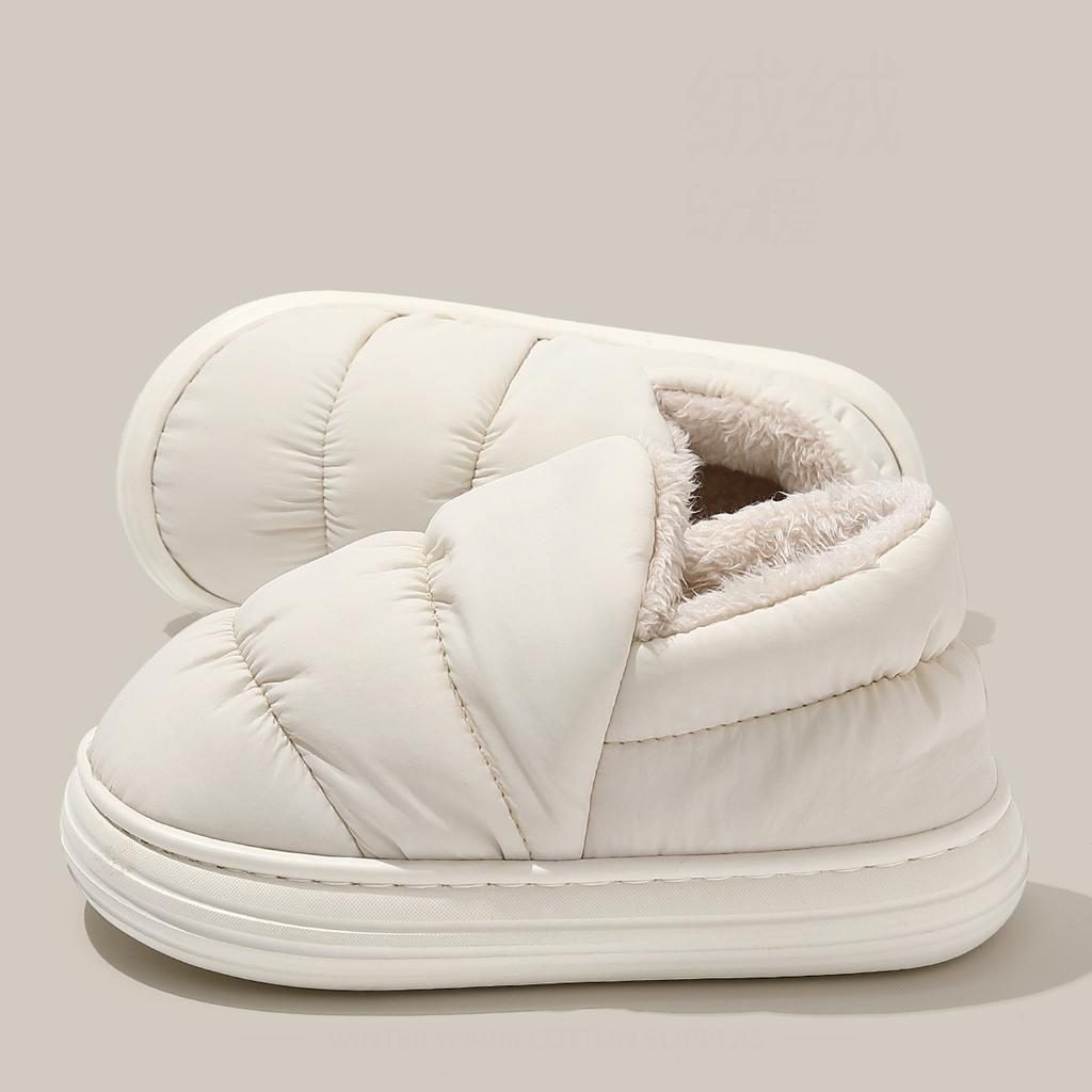 Fashion Litfun Down Fabric Women's Slippers Platform EVA Foam Home Slides Casual Indoor Boots Plush Lining Outdoor Women's Cotton Shoes