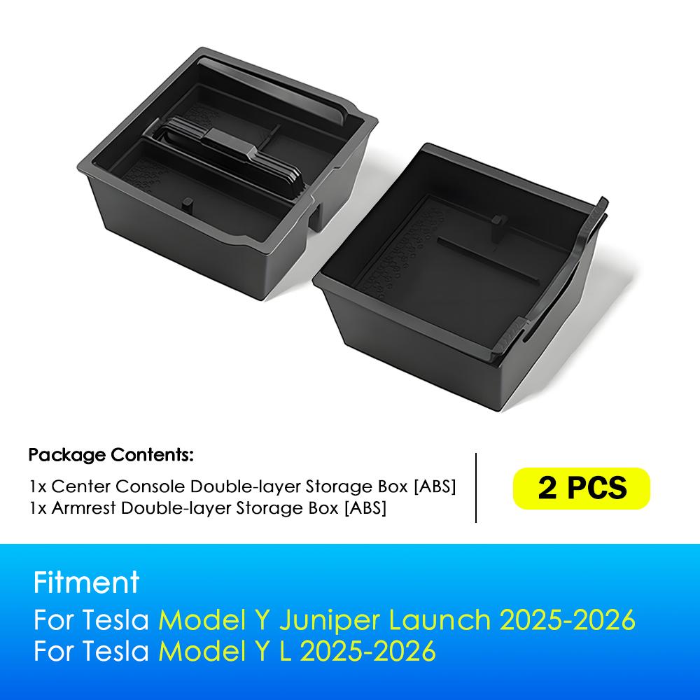 Heenvn For Tesla Model Y Launch Juniper Model Y L 2025 2026 Center Console Armrest Double-layer Storage Box ABS Car Organizer