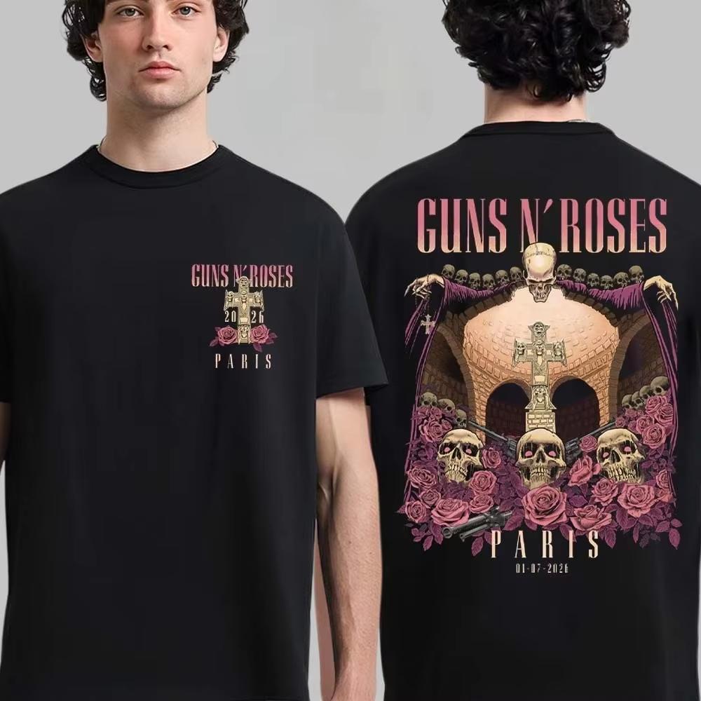 Sommer-Heißverkauf Guns N Roses Paris Tour 2026 Skelett Grafik T-Shirts Unisex Lässig Harajuku Baumwoll-T-Shirt Retro Vintage Grafik Übergroßes T-Shirt