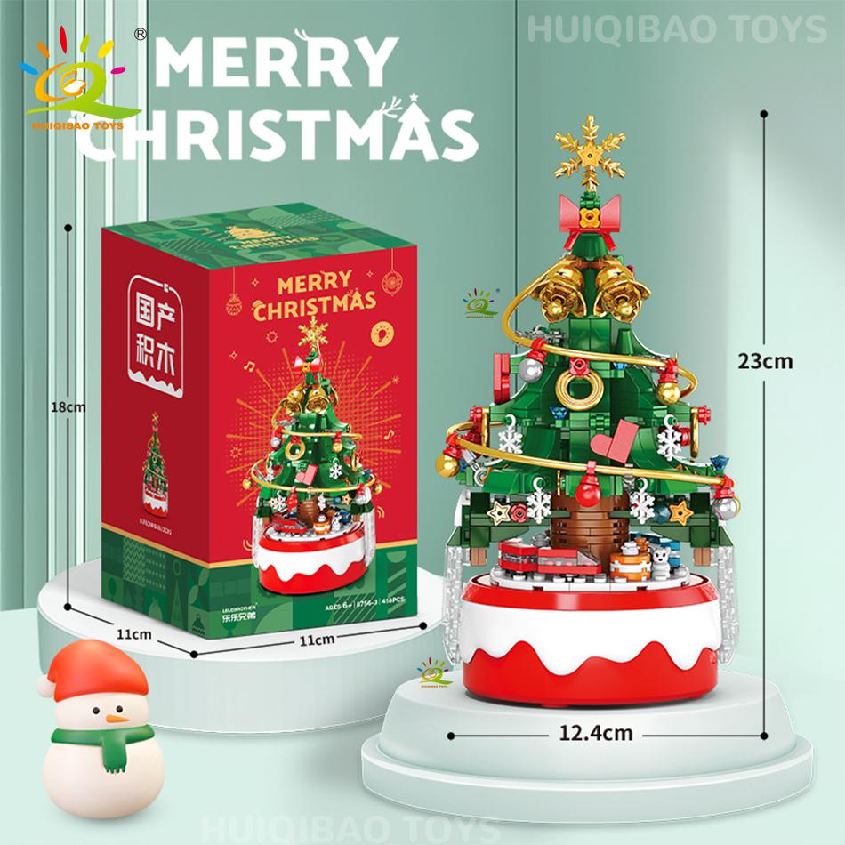 Children Mini Christmas Tree Santa Claus Music Box Model Micro Bricks Building Block DIY Bricks Toys for Adult Gift