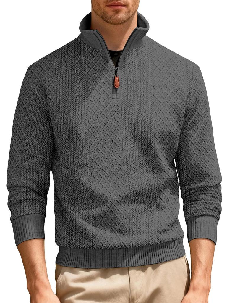 European-American Stand-up Collar Heavyweight Jacquard Half-Zip Long-Sleeve Men's Hoodie for Casual Business In Spring and Autumn.