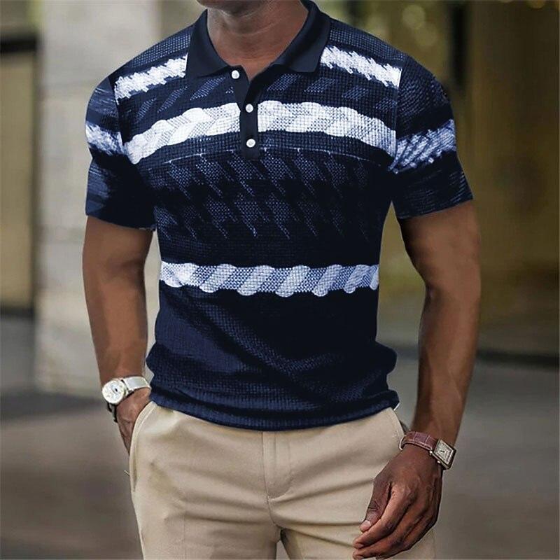 Fashionable Geometric Stripe Pattern 3D Digital Printing Men's Comfortable Polo Shirt